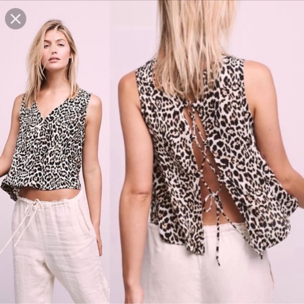 Free People Tie Back Leopard Tank Top